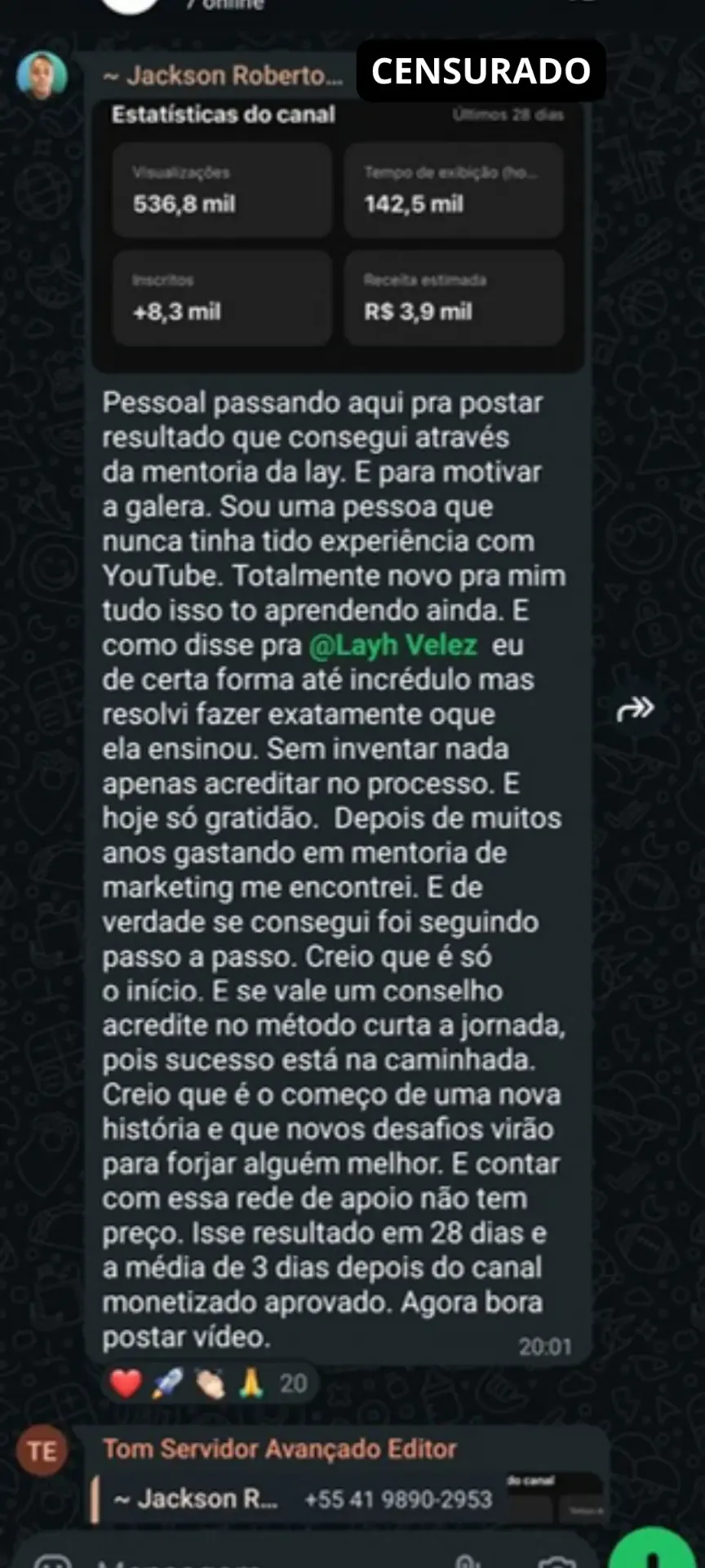 Prova social — resultado aluno Código Dark