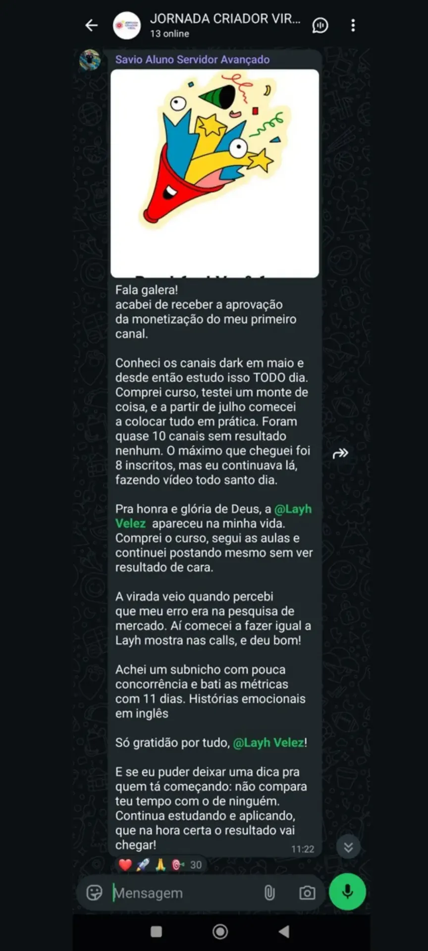 Prova social — resultado aluno Código Dark